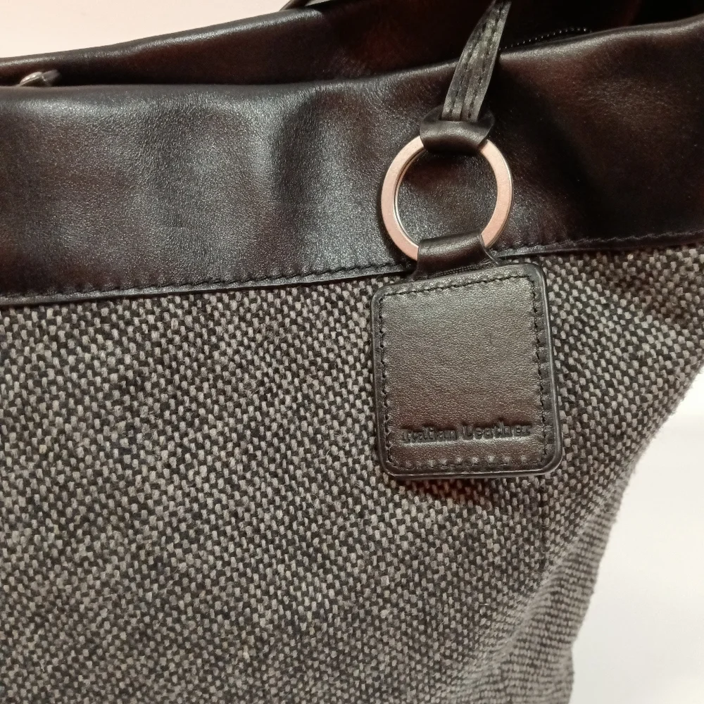 ELLINGTON Wool Tweed & Italian Leather Shoulder Tote Bag